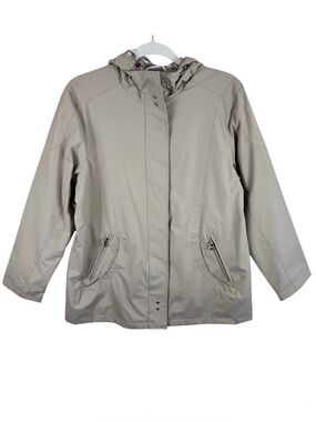Free Country Radiance NWT Tan Full Zip Snap Up Hooded Rain Jacket Women's Size L